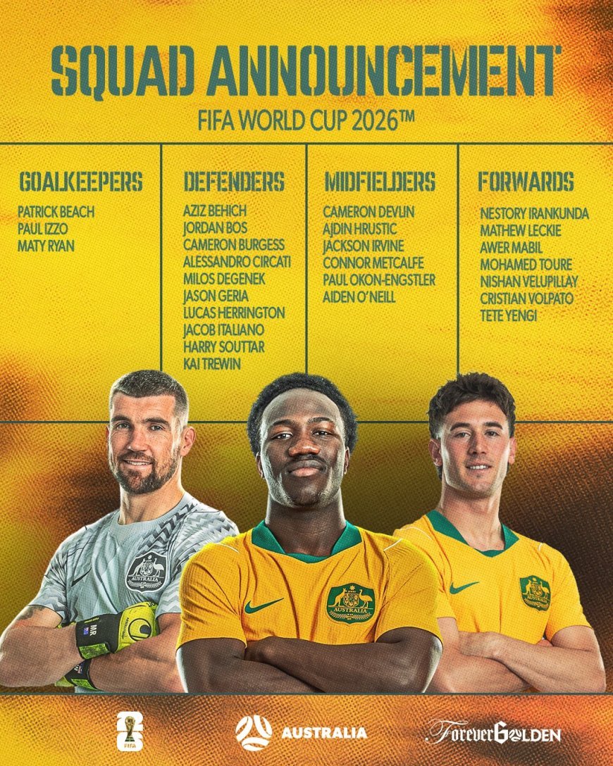 ​Socceroos (ਆਸਟ੍ਰੇਲੀਆ ਦੀ ਮਰਦਾਂ ਦੀ ਫੁਟਬਾਲ ਟੀਮ) Squad ਦਾ ਐਲਾਨ ਹੋ ਚੁੱਕਾ ਹੈ